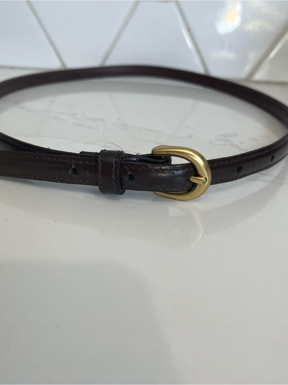 Coach Dark Brown Leather Belt with Gold Buckle